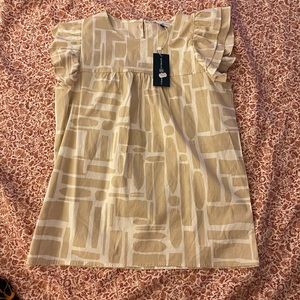 NWT Michelle McDowell Boutique Flutter Sleeveless Blouse Taupe Tan size Small